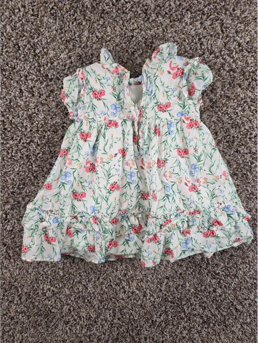 Janie & Jack Baby Girls Sz 6-12M Ruffled Floral Dress White Pink Short Sleeve